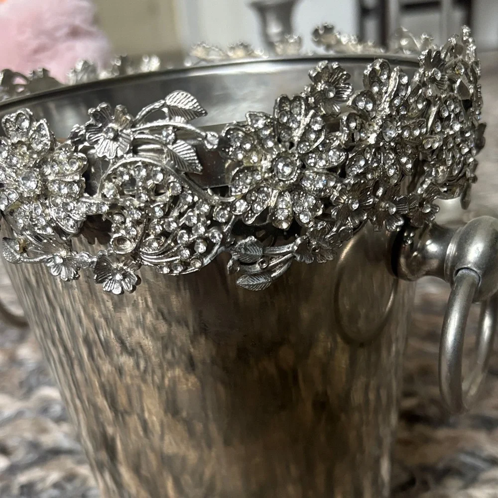Crystal Champagne Bucket, Faux Fur Bottle Sleeve, 3 Candle Stands & Snuffer Set